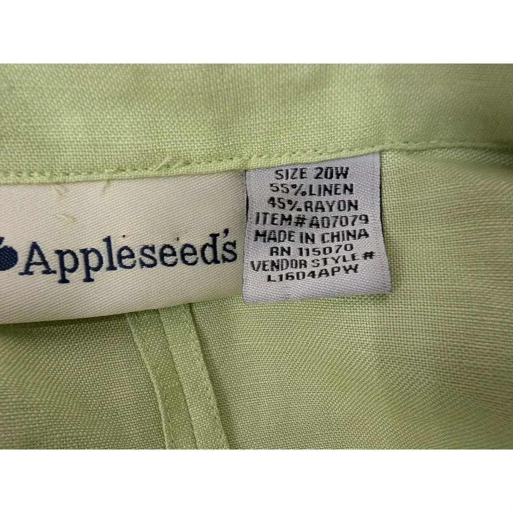 Appleseeds Button Front Top w/ Dress Women's Plus Size 20W Linen Blend Pistachio